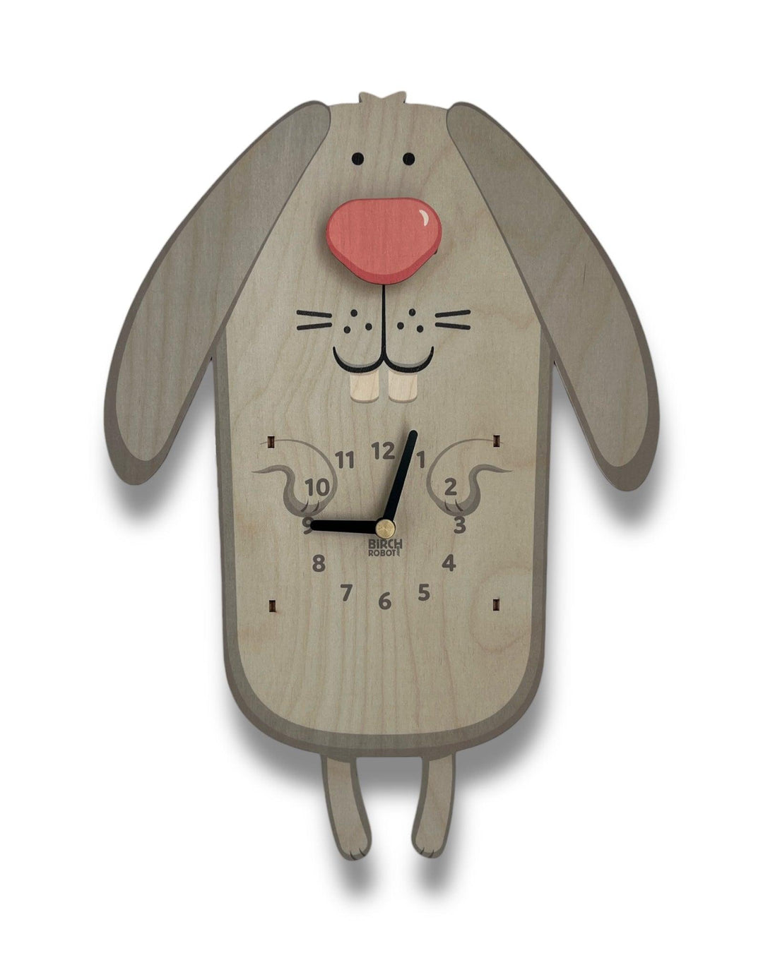 bunny rabbit pendulum wall clock for kids room or baby nursery