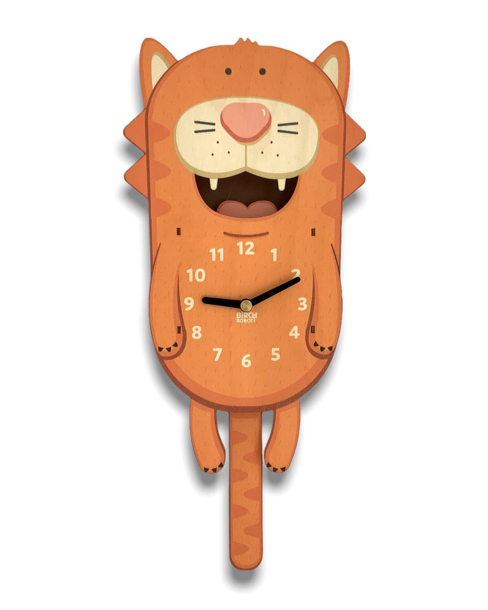 Kids Clocks Cat Clock with Pendulum for Kids Cat Lover Gift Birch