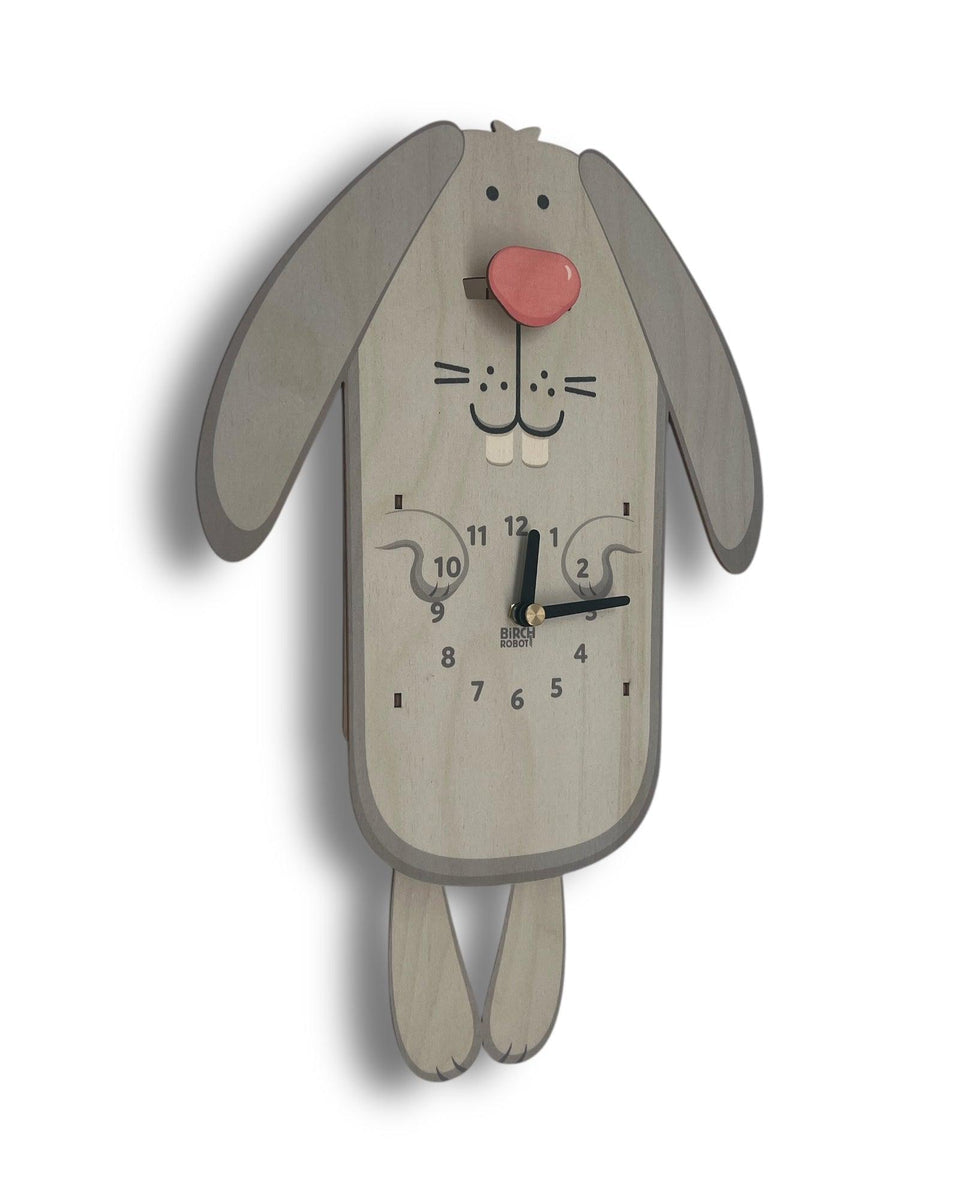Red Rabbit Clock Kids Clocks | Rabbit Clock | Kids Wall Clock | Bunny Pendulum Clock ...