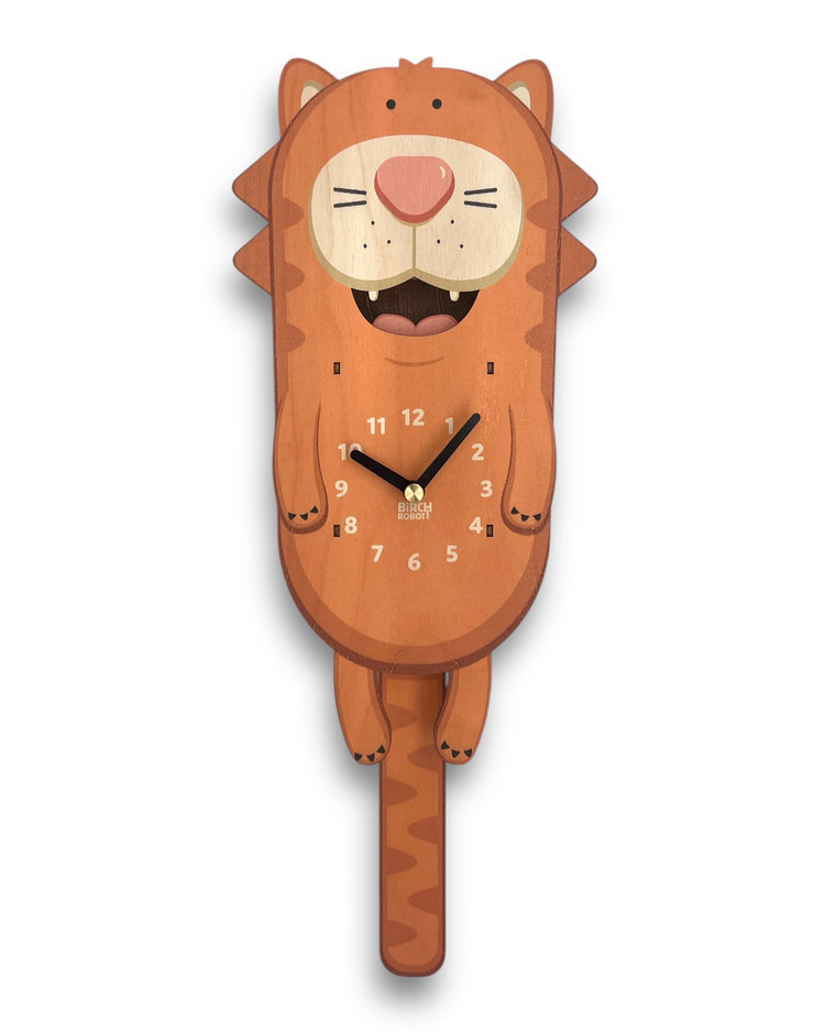 orange cat pendulum clock with moving tail and tongue
