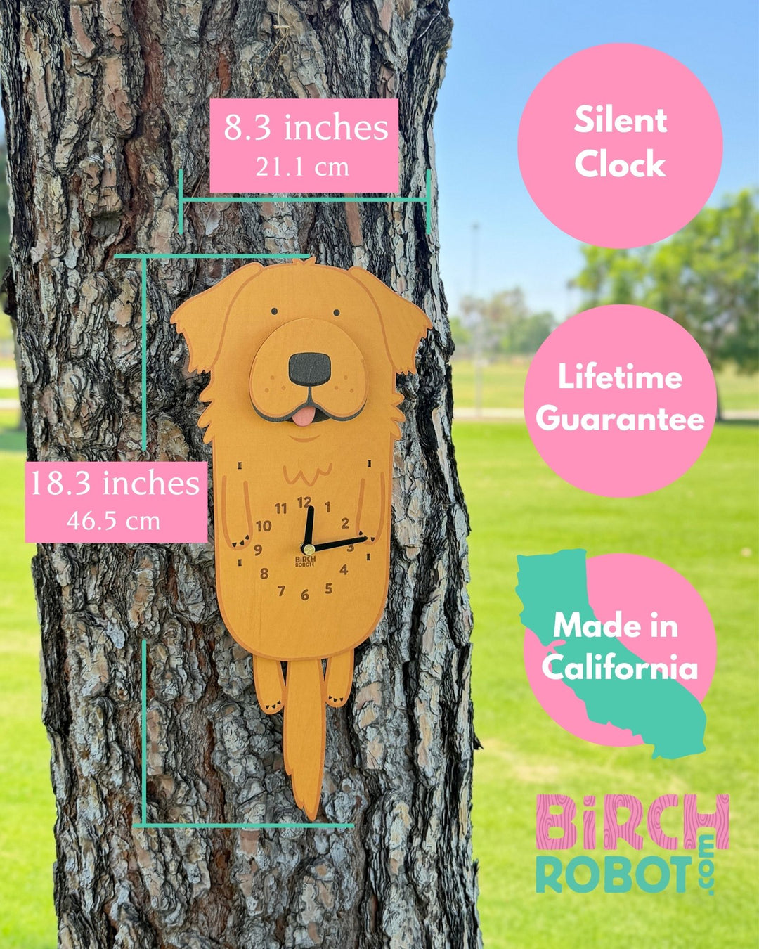 Charlie the Golden Retriever Pendulum Clock