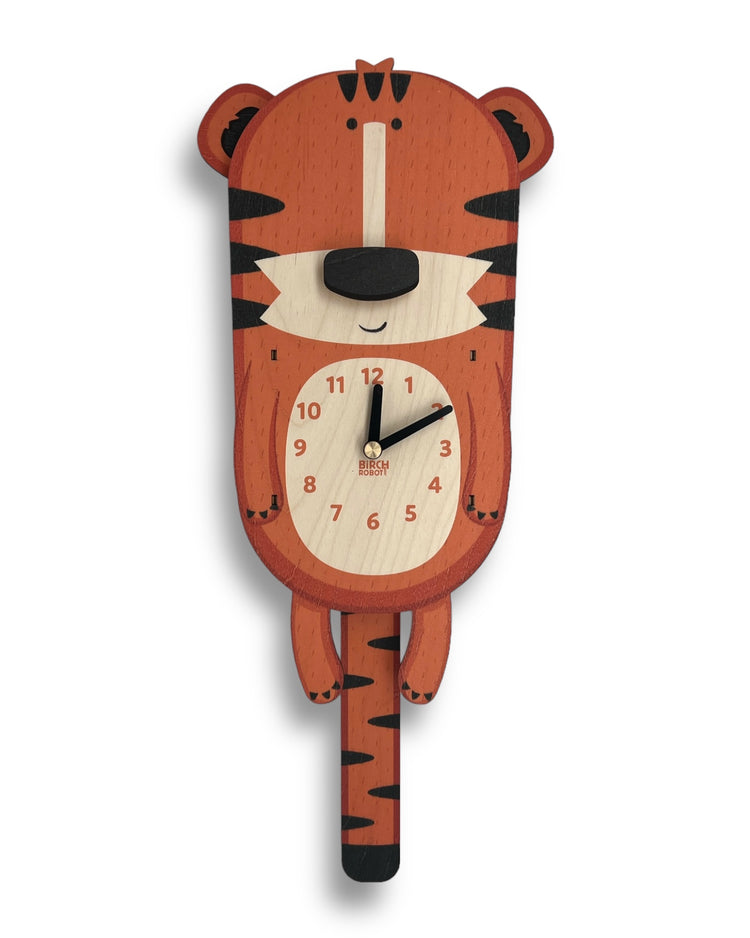 Tiger wall pendulum clock for kids room and baby safari jungle nursery 
