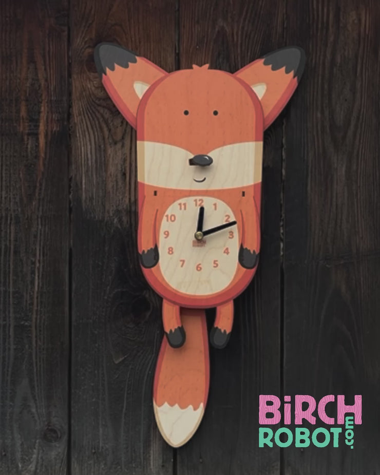 fox clock for kids room baby woodland nursery decor woodland animals fox pendulum clock