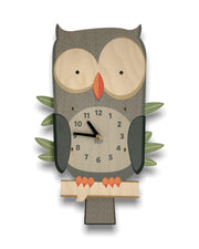 owl pendulum wall clock for kids room - woodland nursery decor