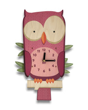 purple owl pendulum wall clock for woodland nursery decor